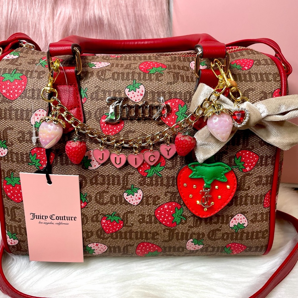 New Juicy Coiture Chestnut Chino/ Cool Red Freshly Picked Satchel w/Accessories